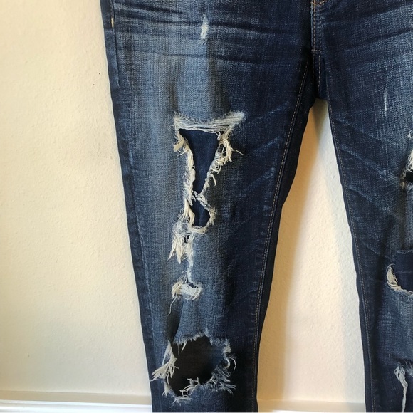 American Eagle Factory Destroyed Dark Denim Stretch Jegging Jeans Woman’s Size 0 - Picture 8 of 12